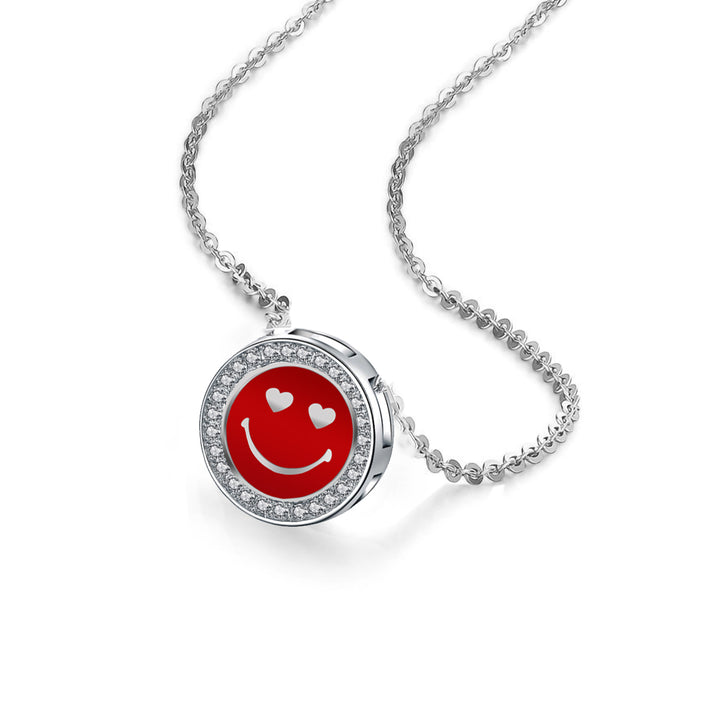 925 Sterling Silver Created Diamond Happy Face Enamel Pendant Ncklace Image 3