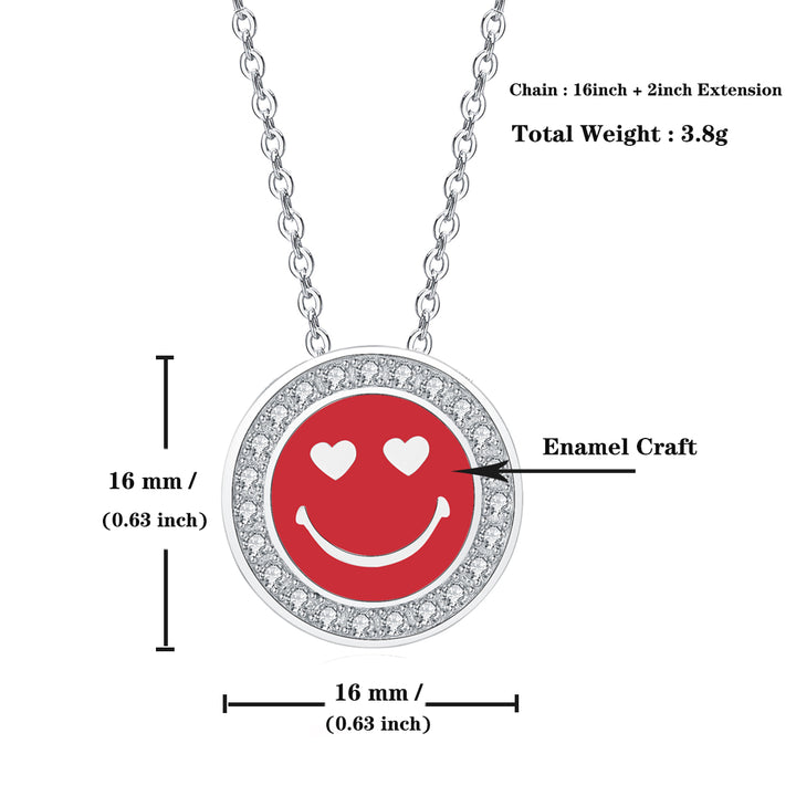 925 Sterling Silver Created Diamond Happy Face Enamel Pendant Ncklace Image 4