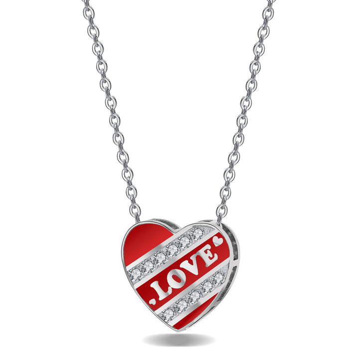 925 Sterling Silver Created Diamond Enamel Heart Pendant Necklace Image 1