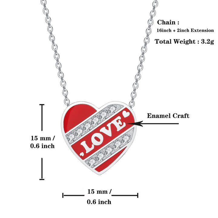 925 Sterling Silver Created Diamond Enamel Heart Pendant Necklace Image 4