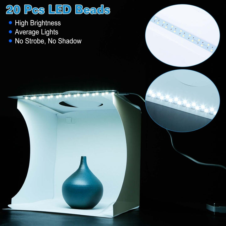 Mini Photo Studio Light Box Kit with 6 Backdrops 20 LED Beads Portable Photography Image 2