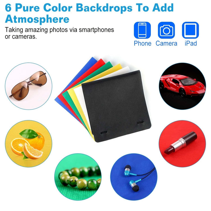 Mini Photo Studio Light Box Kit with 6 Backdrops 20 LED Beads Portable Photography Image 4