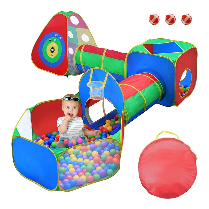 Kids Ball Pit Tent Playhouse with Tunnels Colorful Soft Polyester 5Pc Set Image 1