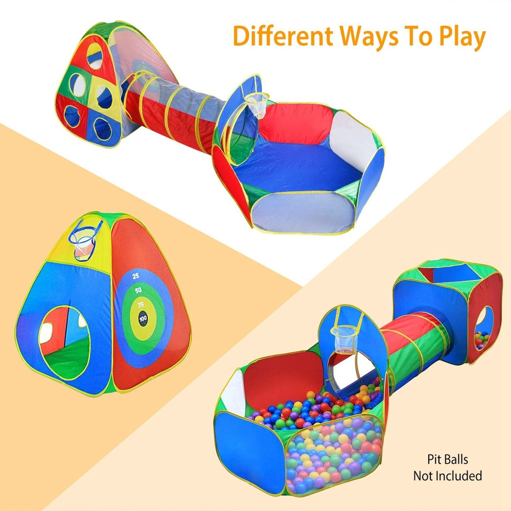 5Pcs Kids Ball Pit Tents Pop Up Playhouse with 2 Crawl Tunnel and 2 Tent For Boys Girls Toddlers Image 2
