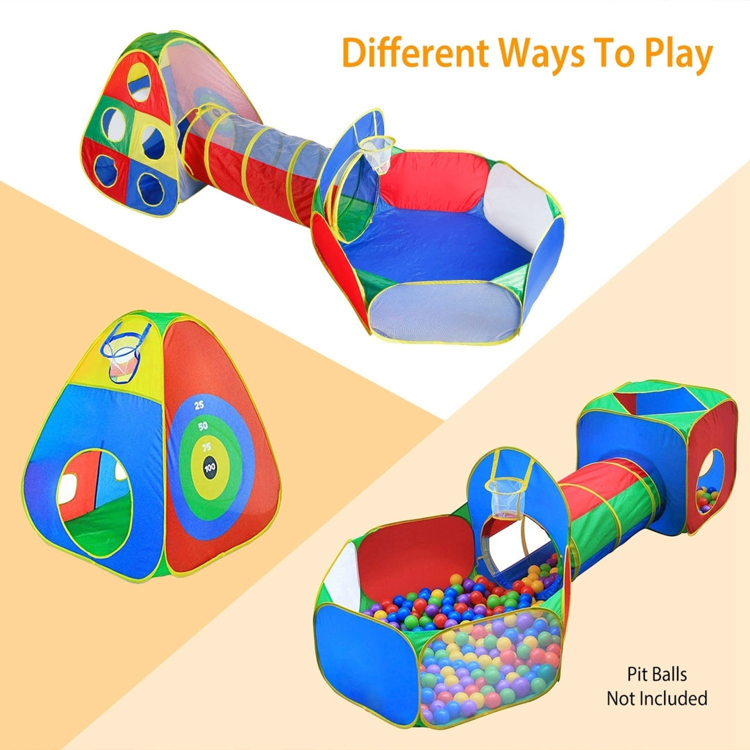 Kids Ball Pit Tent Playhouse with Tunnels Colorful Soft Polyester 5Pc Set Image 2