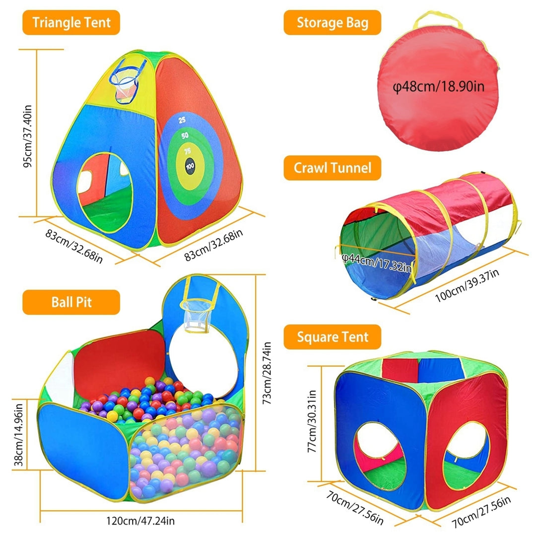 Kids Ball Pit Tent Playhouse with Tunnels Colorful Soft Polyester 5Pc Set Image 6