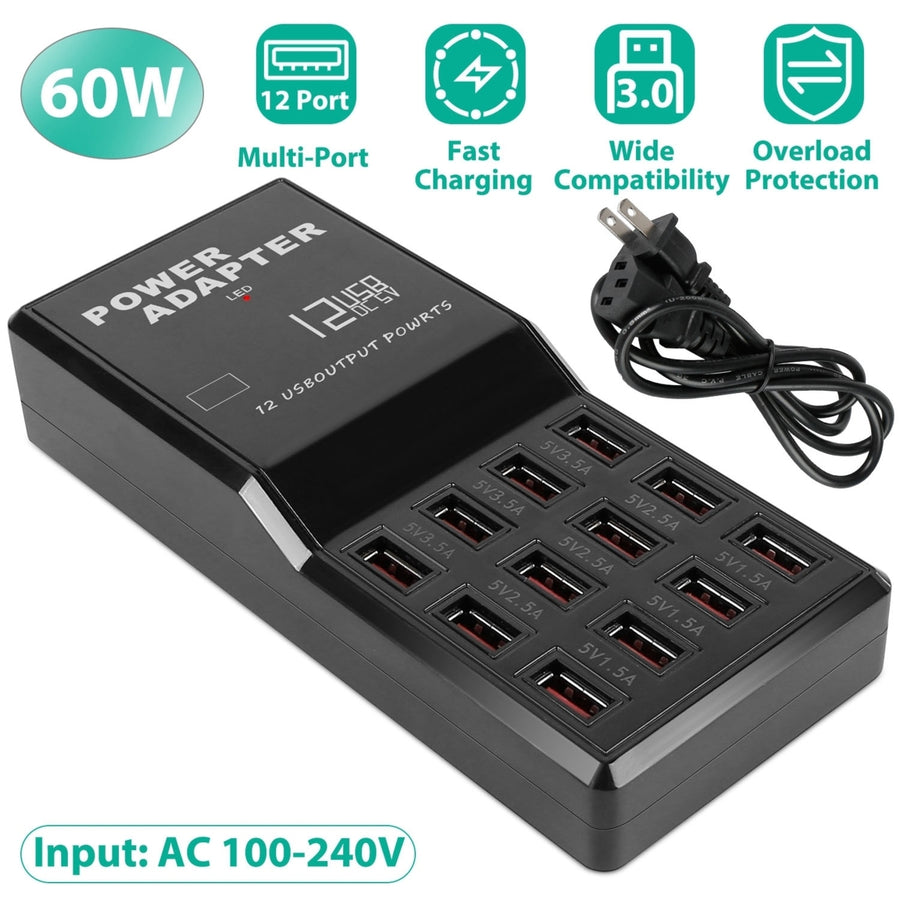 Multi 12 Port USB Charging Station Hub 60W Desktop USB Hub Multiple USB Charger Fast Charge For iPod iPhone Image 1