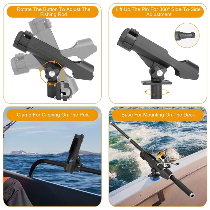 360 Degree Kayak Fish Rod Holder Adjustable Folding Clamp Black ABS Plastic Image 4