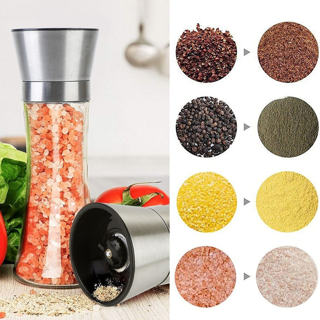 Stainless Steel Salt Pepper Grinder Tall Glass Adjustable Coarseness 304 Stainless Image 3