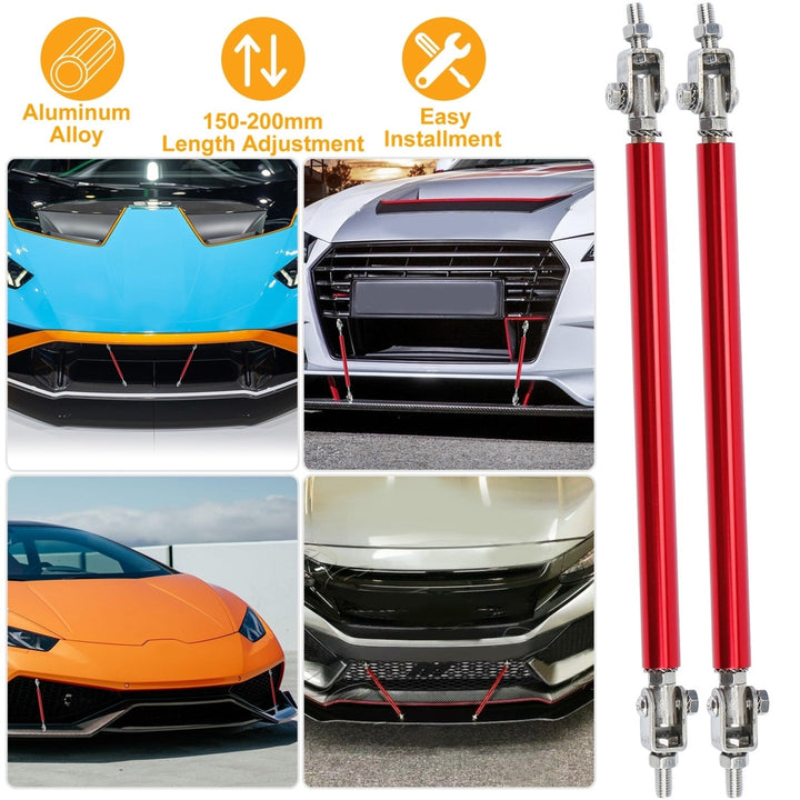 2Pcs Red Aluminum Alloy Adjustable Front Bumper Lip Splitter Rod Support Bar Image 2