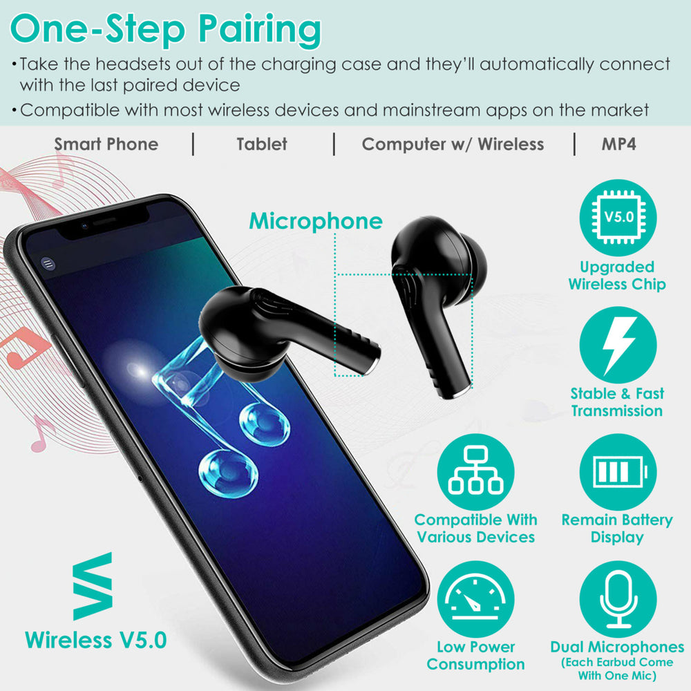 Waterproof Wireless 5.0 TWS Earbuds Wireless Headsets Magnetic Charging Case Battery Remain Display Image 2