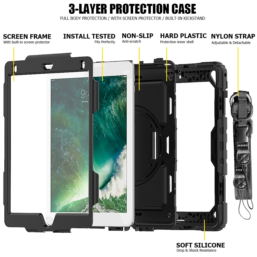 navor Rugged Cover with Rotating Stand Hand Strap Built in Screen Protector Shockproof Heavy Duty Protective Cover- Image 4