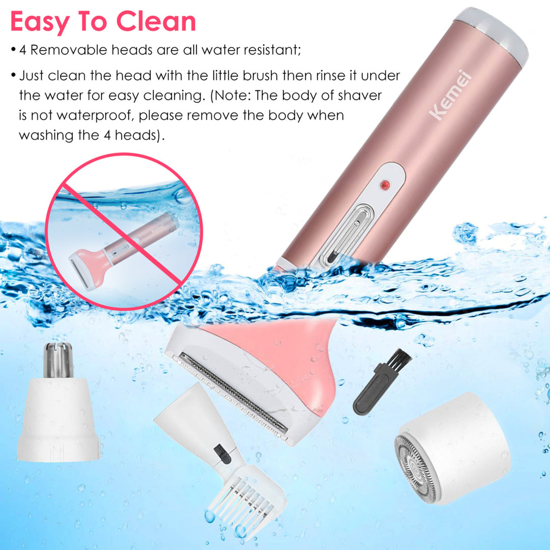 4 In 1 Women Electric Shaver Painless Rechargeable Hair Remover Eyebrow Nose Hair Cordless Trimmer Set Image 6