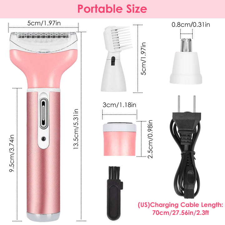 4 In 1 Women Electric Shaver Painless Rechargeable Hair Remover Eyebrow Nose Hair Cordless Trimmer Set Image 7