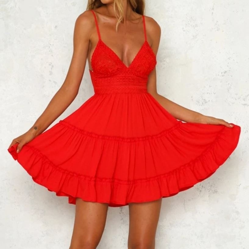 Backless V-neck Ruffle Beach Dress Image 2