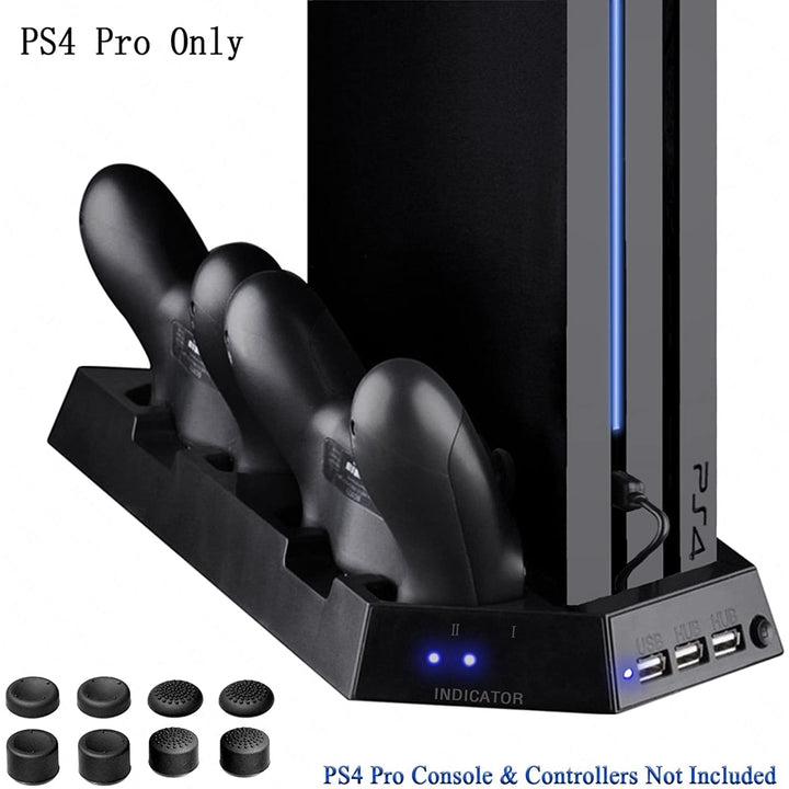 navor Multifunctional Vertical Dual Cooling Stand Charging Station Compatible with PS4 PS4 Slim,PS4 Pro 3 Extra USB Port Image 1