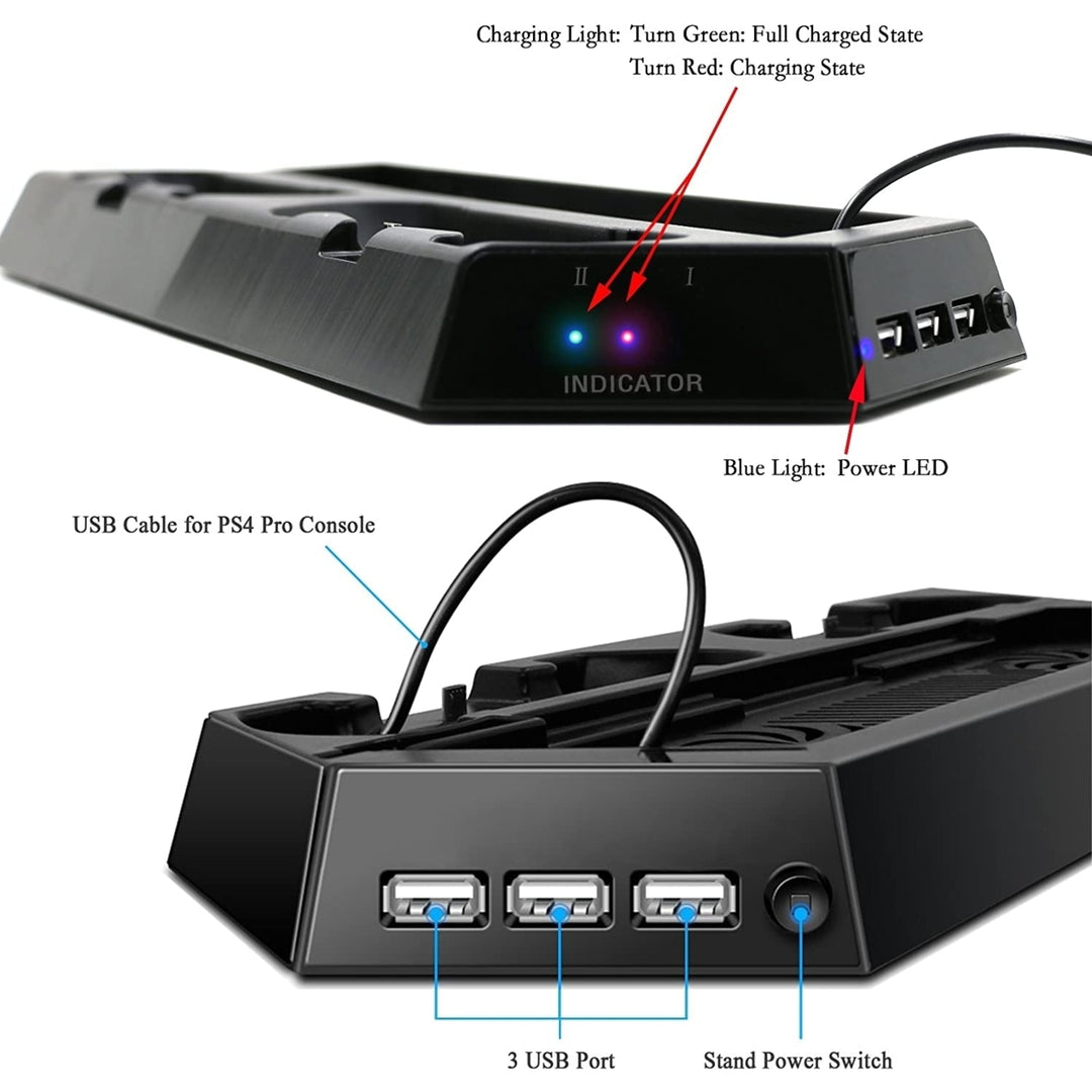 navor Multifunctional Vertical Dual Cooling Stand Charging Station Compatible with PS4 PS4 Slim,PS4 Pro 3 Extra USB Port Image 4