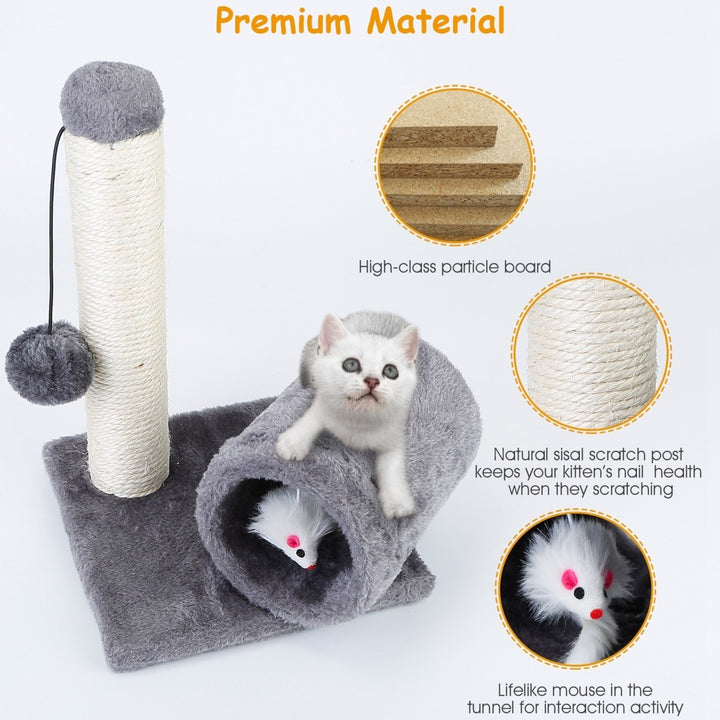 Cat Scratching Post Sisal Interactive Toy Tunnel Grey 26cm Small Cats Image 3