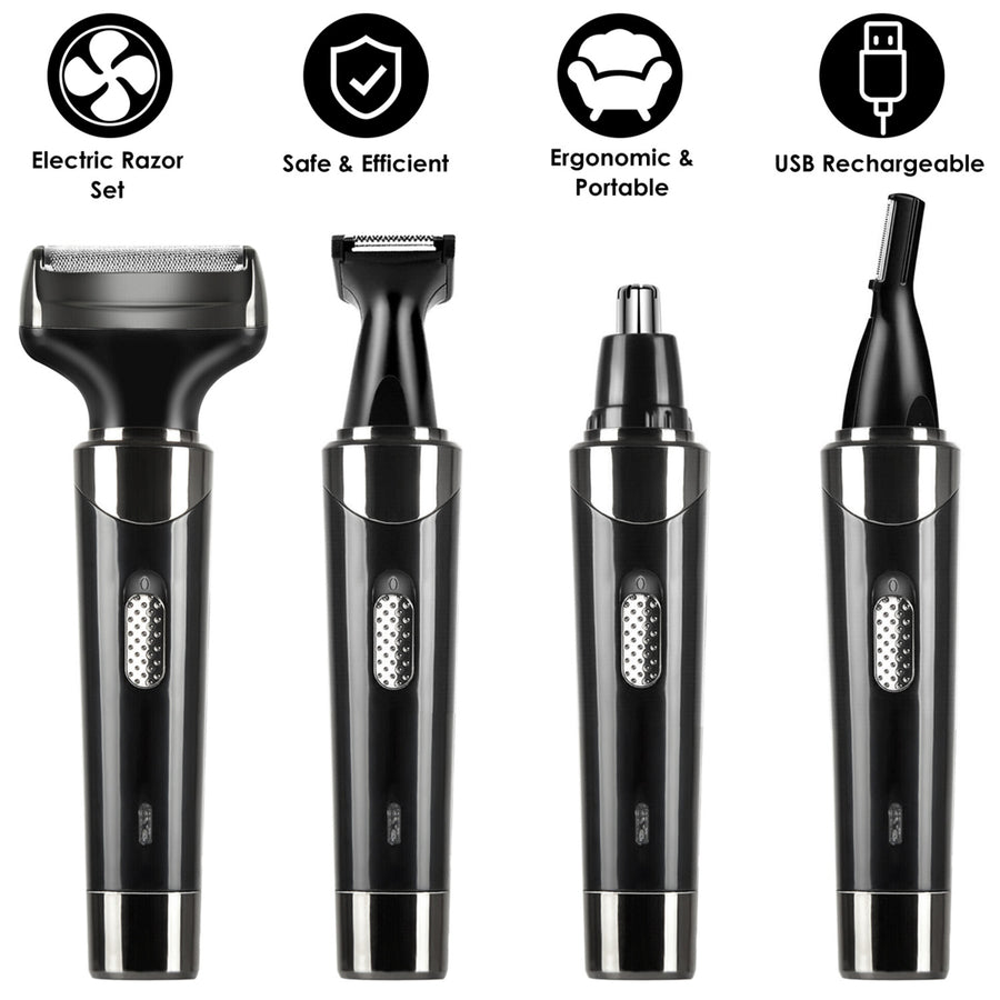 4 In 1 Rechargeable Razor Trimmer Beard Eyebrow Nose Hair Clipper Portable Black Image 1