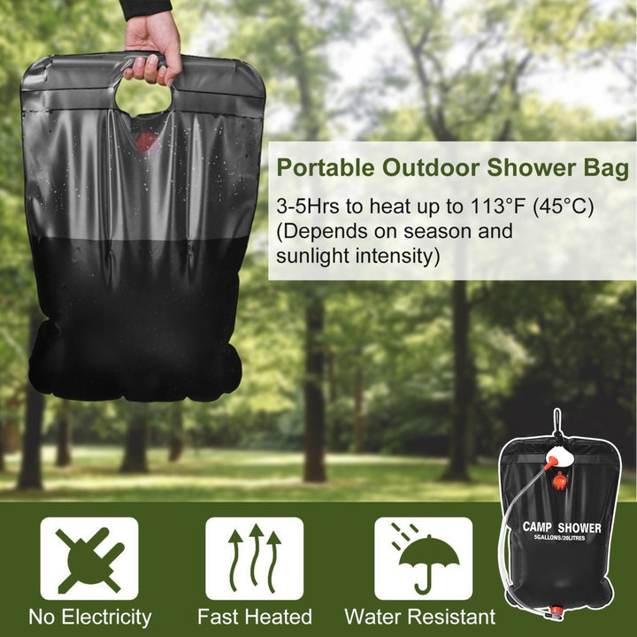 Portable Solar Shower Bag 5 Gallon Black PVC Camping Water Heater with Shower Head Image 1