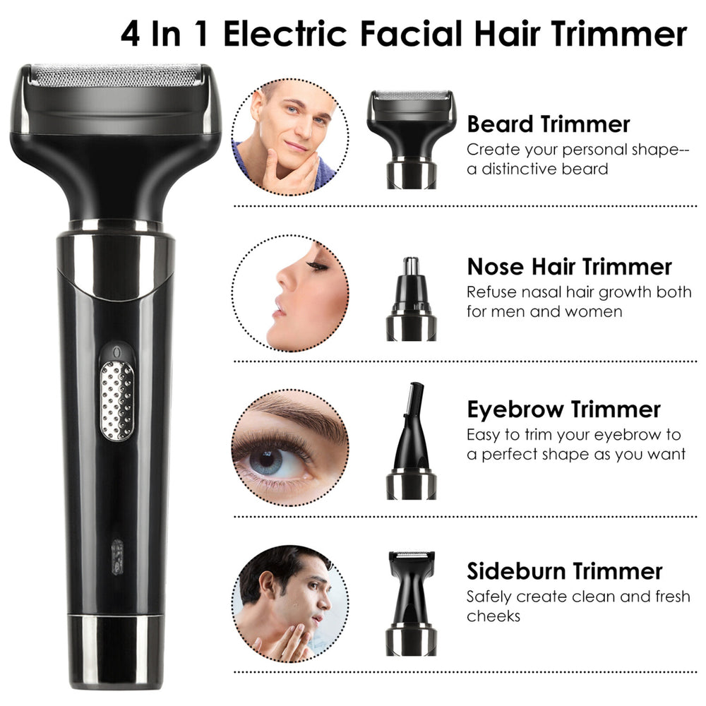 4 In 1 Rechargeable Razor Trimmer Beard Eyebrow Nose Hair Clipper Portable Black Image 2