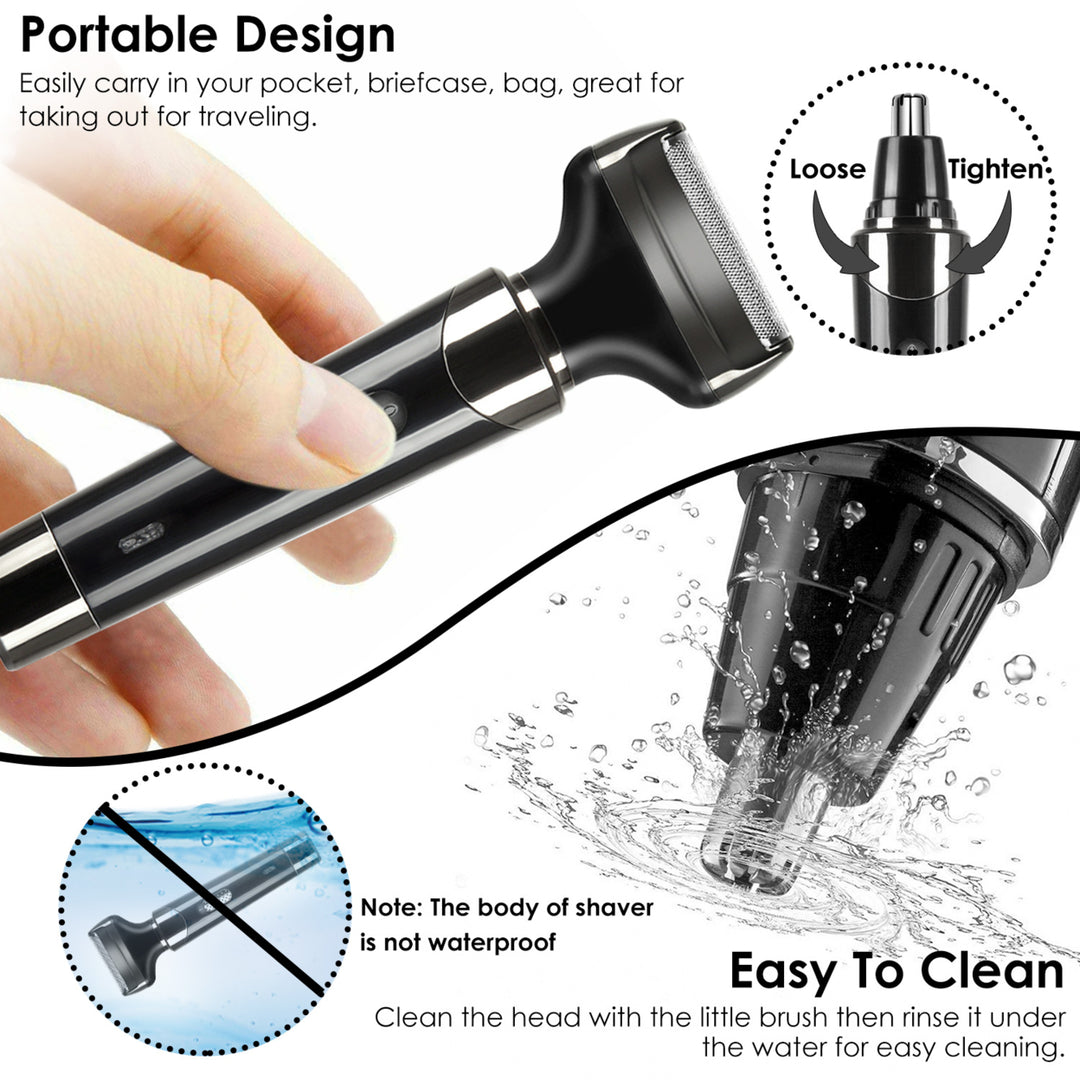 4 In 1 Rechargeable Razor Trimmer Beard Eyebrow Nose Hair Clipper Portable Black Image 3