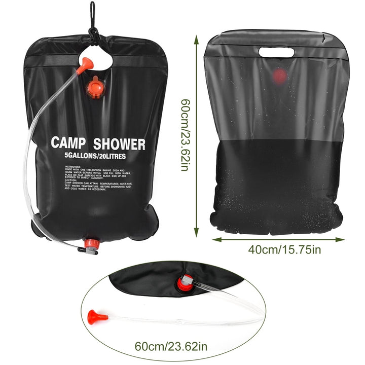 Portable Solar Shower Bag 5 Gallon Black PVC Camping Water Heater with Shower Head Image 4