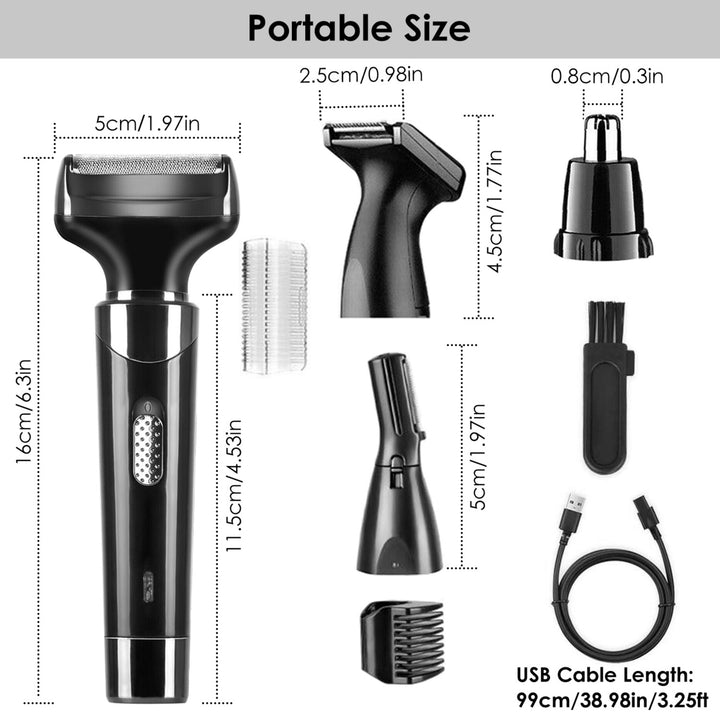 4 In 1 Rechargeable Razor Trimmer Beard Eyebrow Nose Hair Clipper Portable Black Image 4