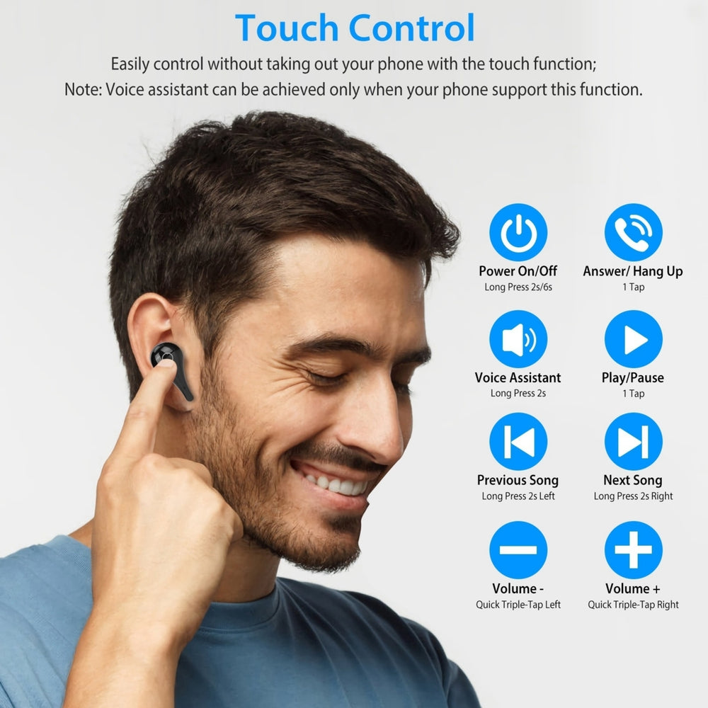 True Wireless V5.0 Earbuds IPX7 Waterproof Touch Control In-Ear Stereo Headsets TWS Noise Canceling Earbuds with Display Image 2