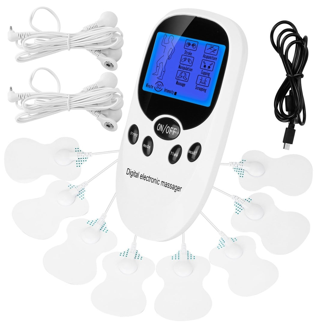 Electric Muscle Stimulator Dual Channel TENS Massager White with Electrode Pads Image 1