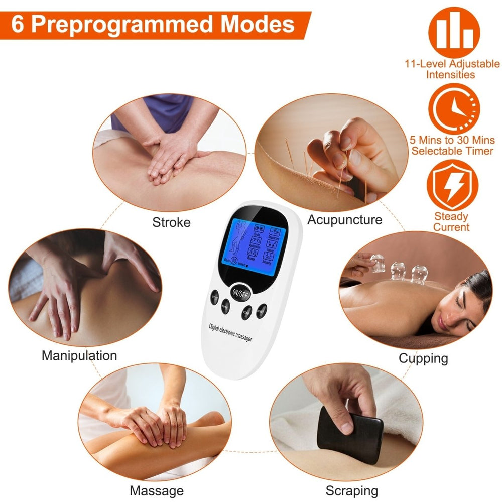 Electric Muscle Stimulator Dual Channel TENS Massager White with Electrode Pads Image 2