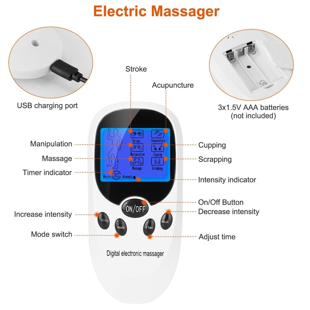 Electric Muscle Stimulator Dual Channel TENS Massager White with Electrode Pads Image 4