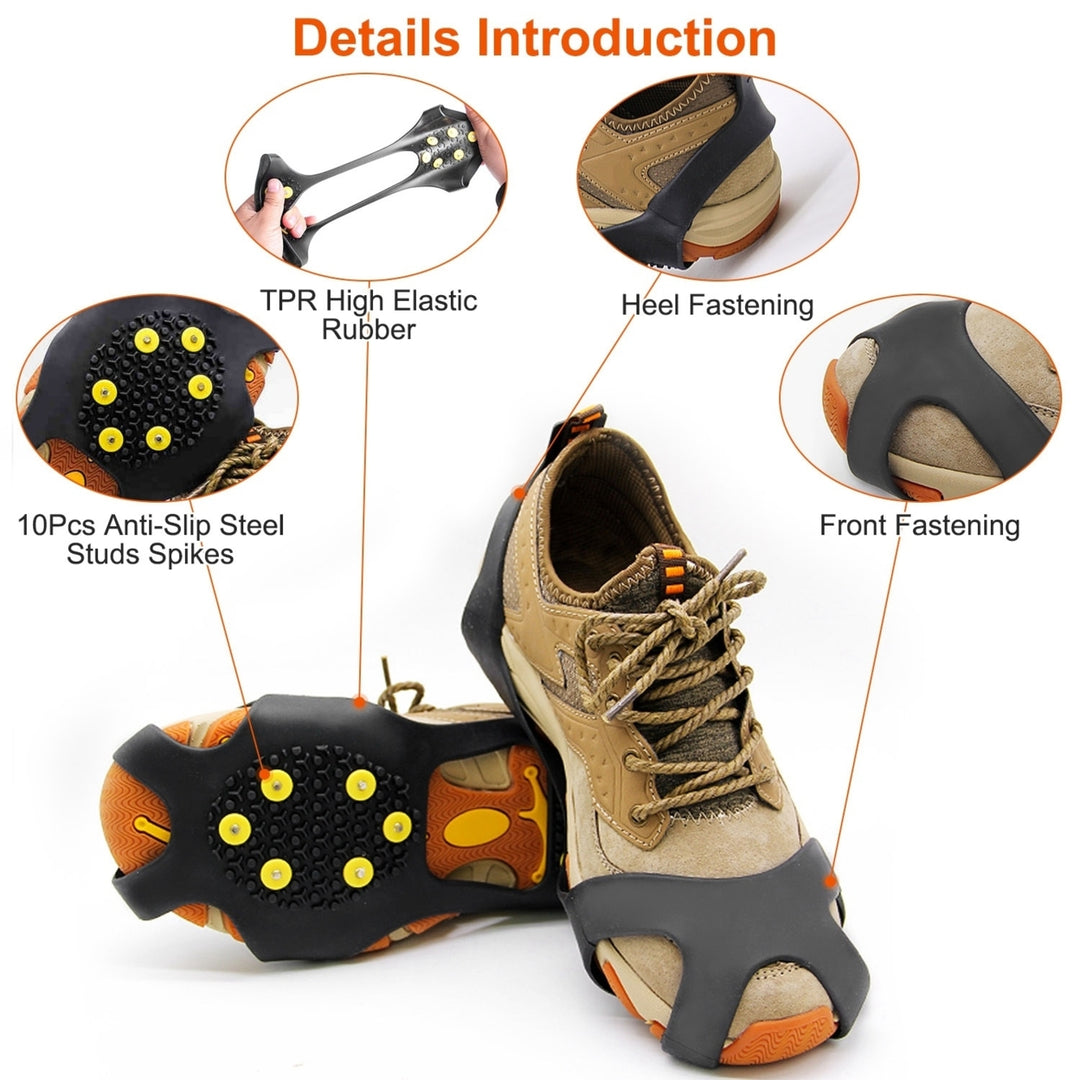 Ice Snow Grips Anti Slip Over Shoe Spikes Boot Traction Cleat Portable Ice Grippers Footwear with 10 Steel Studs S Size Image 4