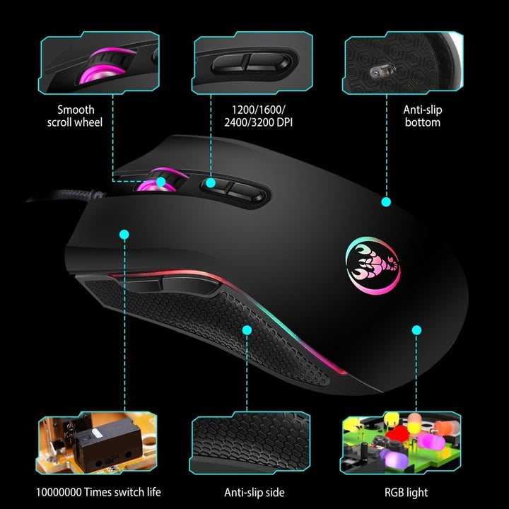 Wired Gaming Mouse 7 Keys Ergonomic Optical Mouse with 7 Changeable Colors 4 Adjustable DPI Levels up to 3200 for Image 4