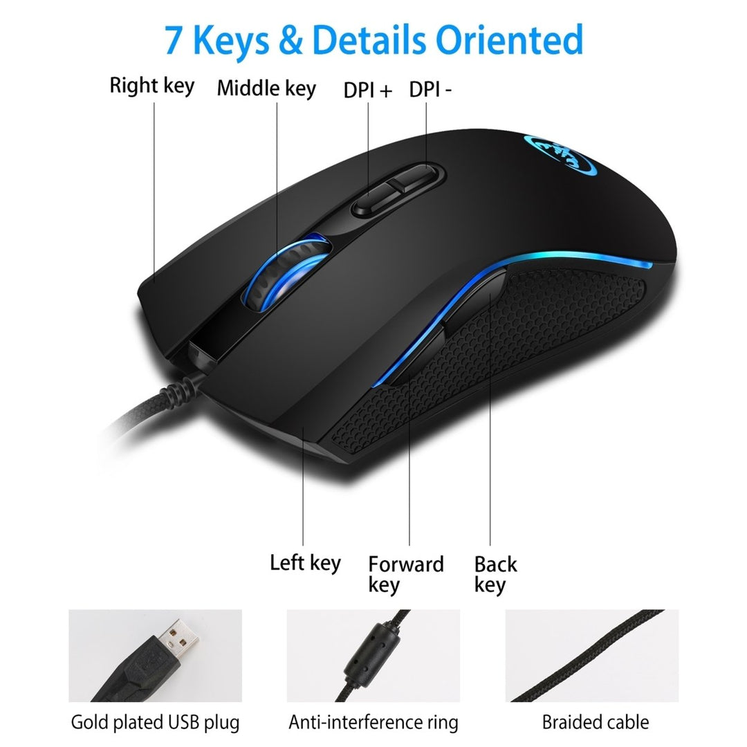 Wired Gaming Mouse 7 Keys Ergonomic Optical Mouse with 7 Changeable Colors 4 Adjustable DPI Levels up to 3200 for Image 4