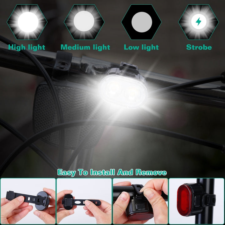 Bike Headlight Taillight Set USB Rechargeable Bicycle Safety Lamp IPX4 Waterproof Bicycle LED Front Light Taillight Image 2