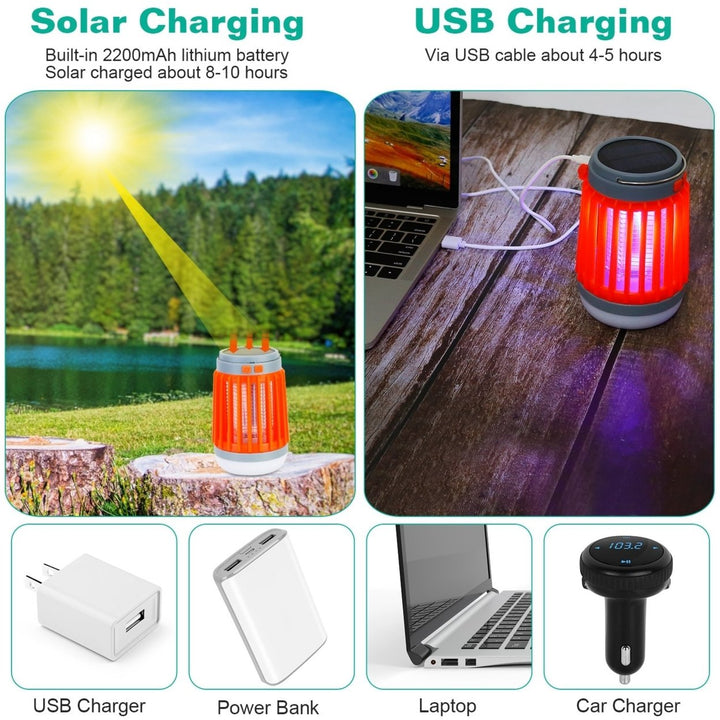 Solar USB Electric Bug Zapper Mosquito Insect Killer Lamp Portable UV Light Bulbs Fly Trap Catcher with 5 Light Modes Image 3