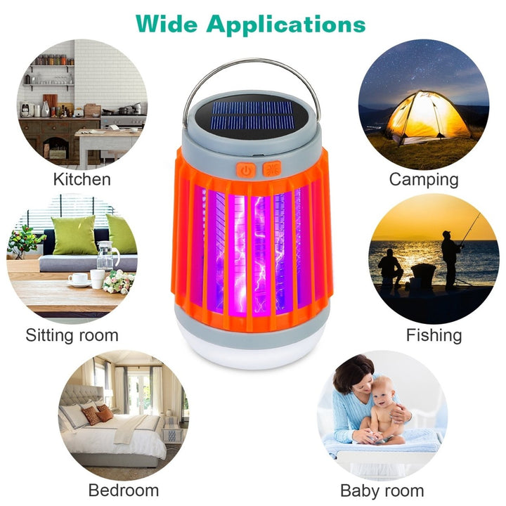 Solar USB Electric Bug Zapper Mosquito Insect Killer Lamp Portable UV Light Bulbs Fly Trap Catcher with 5 Light Modes Image 6