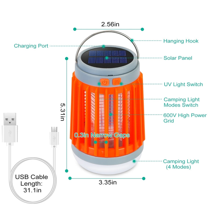 Solar USB Electric Bug Zapper Mosquito Insect Killer Lamp Portable UV Light Bulbs Fly Trap Catcher with 5 Light Modes Image 7