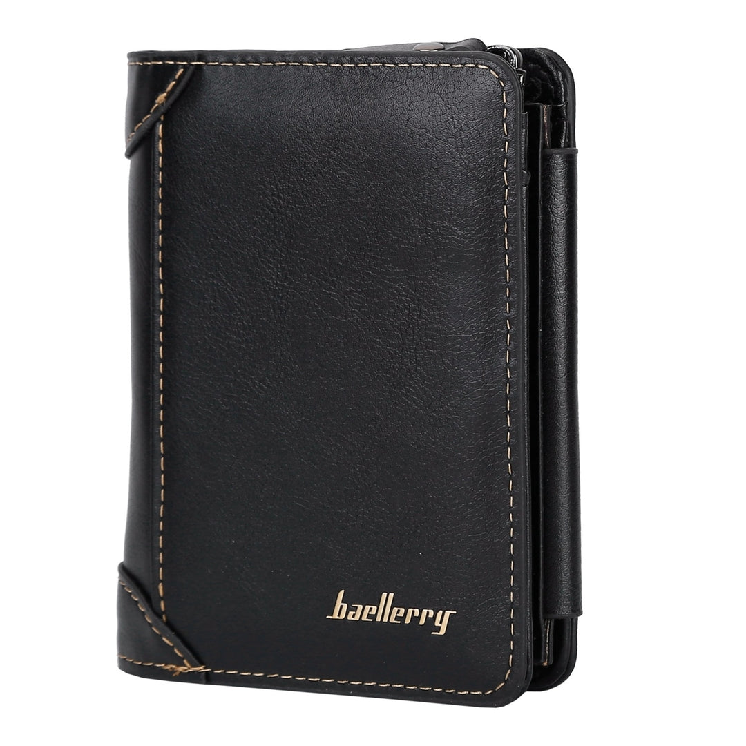 Mens Leather Wallet ID Card Holder Purse Trifold Clutch Money Zipper with ID Window 14 Credit Card 1 ID Card Image 1
