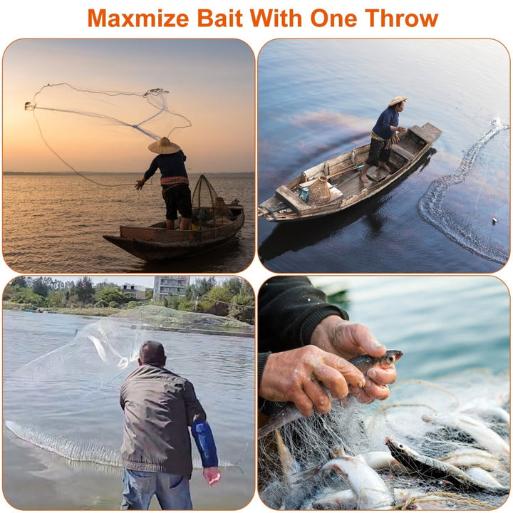 8ft Radius Fishing Cast Net Bait Trap Easy Throw Heavy Duty Hand Cast Net with Chain Sinker Bottom Spread Image 4