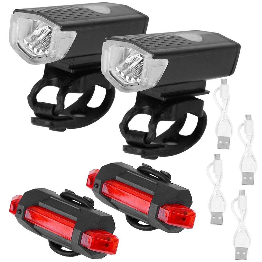 USB Rechargeable Waterproof LED Bicycle Light Set Bike Headlight Taillight Kit Image 1