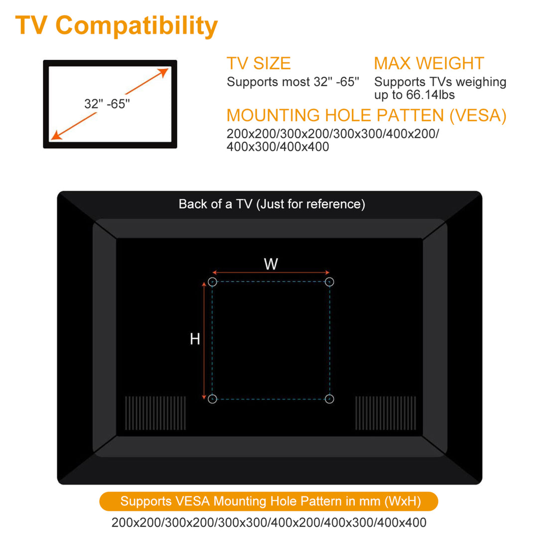 TV Wall Mount TV Wall Holder Bracket Support 32-65 inch Flat TV Max Hole Distance 400x400mm Hold Up To 66.14lbs Image 6