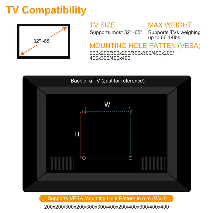 TV Wall Mount TV Wall Holder Bracket Support 32-65 inch Flat TV Max Hole Distance 400x400mm Hold Up To 66.14lbs Image 6