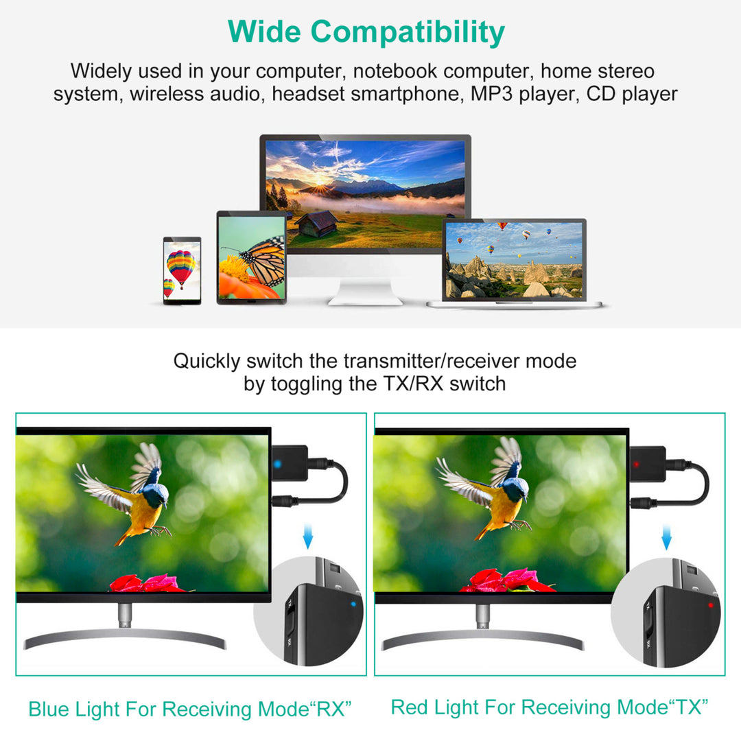 3 IN 1 Wireless V5.0 USB Audio Transmitter Receiver EDR Adapter Music Streaming For TV PC Headphones Car 3.5mm Cable Image 4