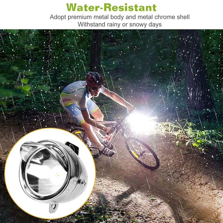 Vintage Bicycle Front Headlight Retro Metal Chrome Silver Shell Bright Bike LED Light Night Riding Safety Cycling Fog Image 4