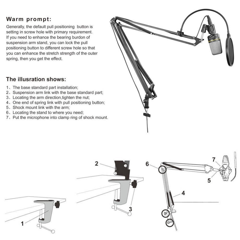 navor Adjustable Microphone Stand Suspension Arm Boom Scissor Microphone Stand Kit for Radio Broadcasting Singing Image 4