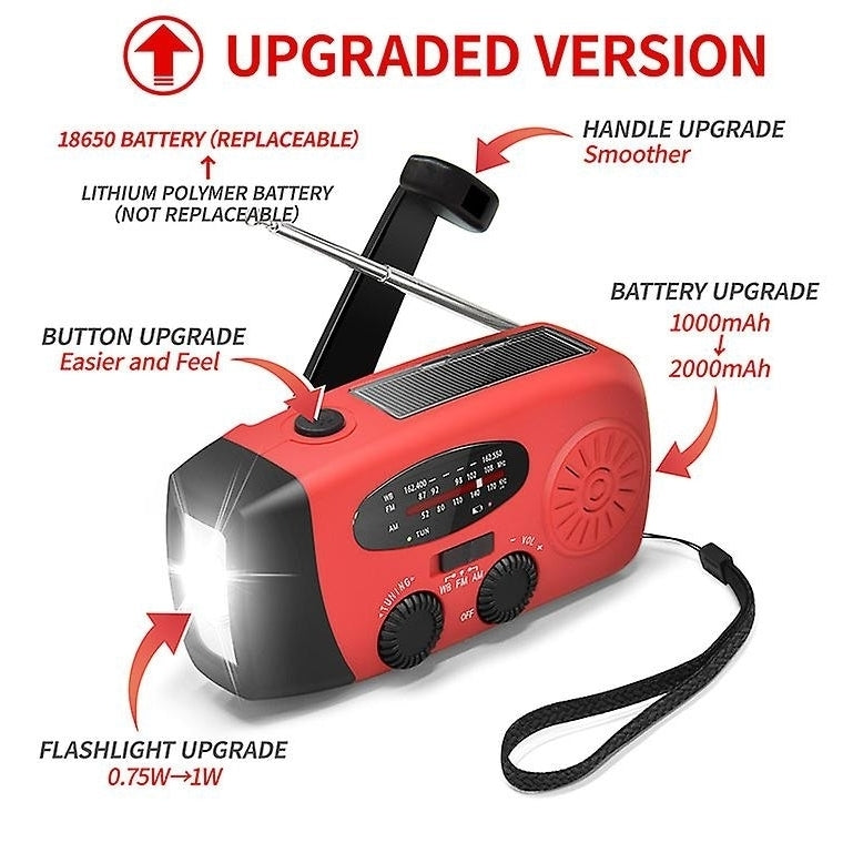 Emergency Solar Radio Hand Crank Weather Radio With Led Flashlight Phone Power Bank Charger Image 2