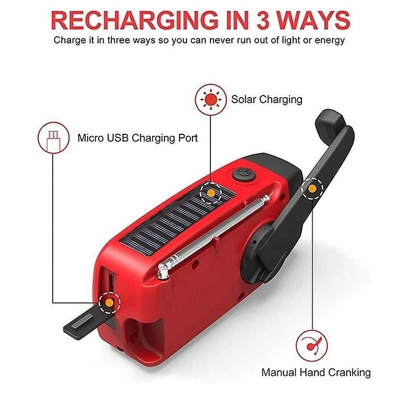 Emergency Solar Radio Hand Crank Weather Radio With Led Flashlight Phone Power Bank Charger Image 3