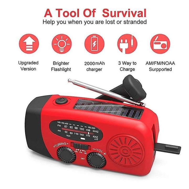 Emergency Solar Radio Hand Crank Weather Radio With Led Flashlight Phone Power Bank Charger Image 4